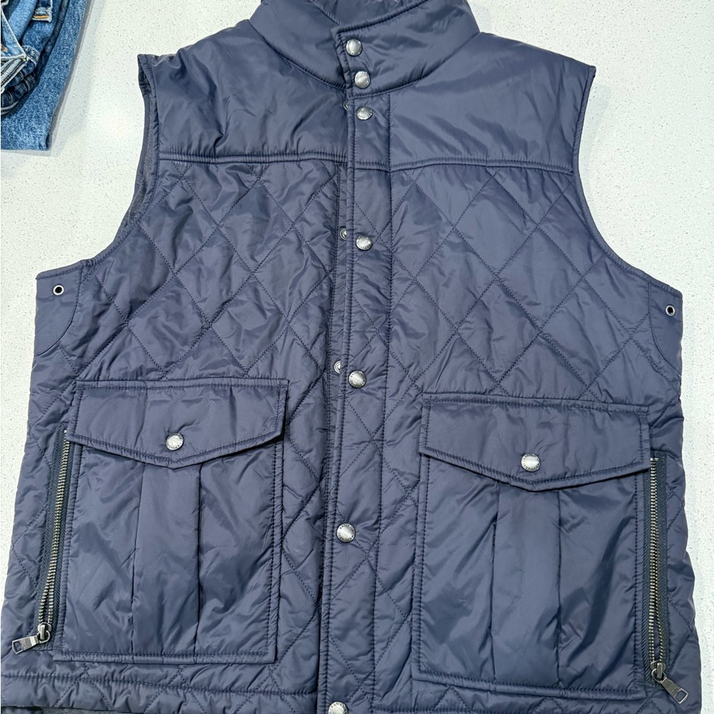 Banana Republic Blue Quilted Vest with High Collar